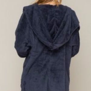 Hem & Thread Fuzzy knit open front, hooded…